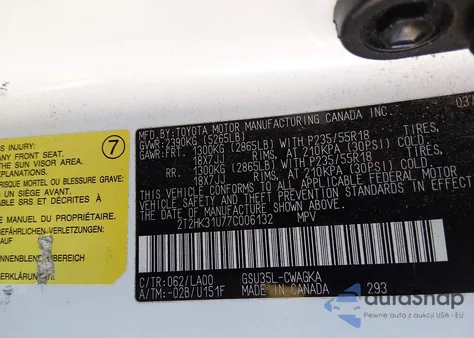 2007 Lexus Rx 350 from USA, damaged, VIN 2T2HK31U77C006132